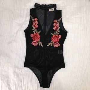 Embroidered Mesh Bodysuit